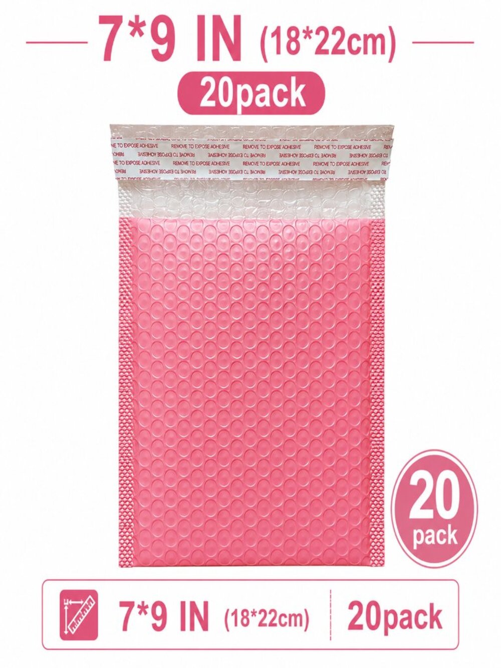 7x9 Pink Bubble Mailers 20 Pack Self Seal Padded Shipping Envelopes